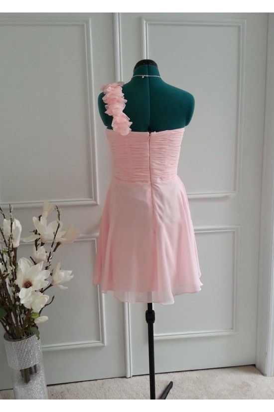 A-Line One-Shoulder Short Pink Chiffon Bridesmaid Dresses/Wedding Party Dresses BD010766