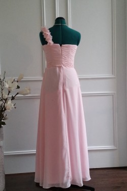 A-Line One-Shoulder Long Pink Chiffon Bridesmaid Dresses/Wedding Party Dresses BD010772
