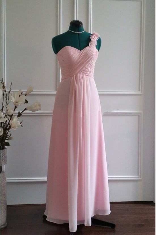 A-Line One-Shoulder Long Pink Chiffon Bridesmaid Dresses/Wedding Party Dresses BD010772 A-Line One-Shoulder Long Pink Chiffon Bridesmaid Dresses/Wedding Party Dresses BD010772