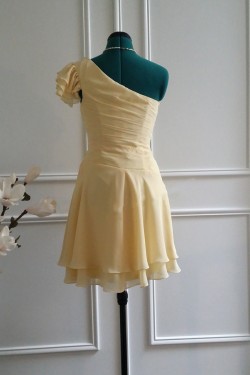 A-Line Short One-Shoulder Yellow Chiffon Bridesmaid Dresses/Wedding Party Dresses BD010773