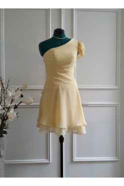 A-Line Short One-Shoulder Yellow Chiffon Bridesmaid Dresses/Wedding Party Dresses BD010773