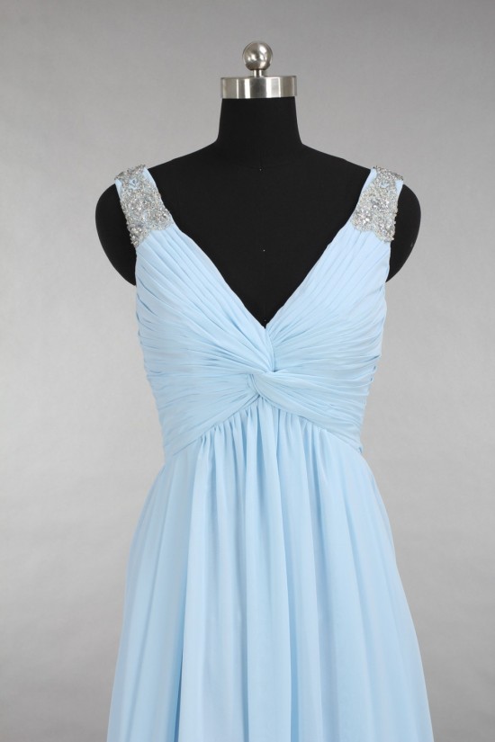 A-Line V-Neck Beaded Long Blue Chiffon Bridesmaid Dresses/Wedding Party Dresses BD010778 A-Line V-Neck Beaded Long Blue Chiffon Bridesmaid Dresses/Wedding Party Dresses BD010778