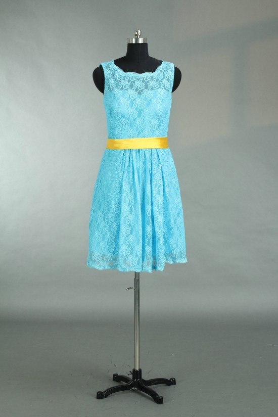 A-Line Short Blue Lace Bridesmaid Dresses/Wedding Party Dresses BD010783