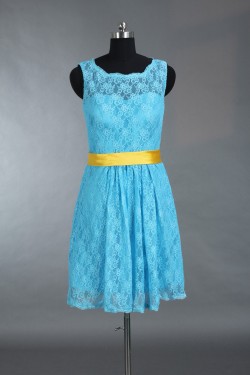 A-Line Short Blue Lace Bridesmaid Dresses/Wedding Party Dresses BD010783