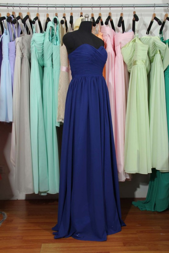 A-Line Sweetheart Long Blue Chiffon Bridesmaid Dresses/Wedding Party Dresses BD010785