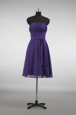 A-Line Strapless Short Purple Chiffon Bridesmaid Dresses/Evening Dresses BD010790