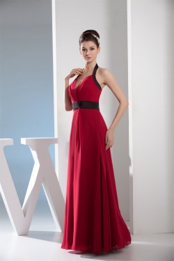A-Line Halter Long Chiffon Red Bridesmaid Dresses 02010002