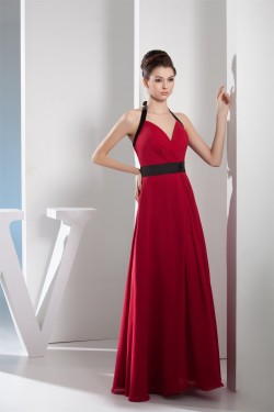 A-Line Halter Long Chiffon Red Bridesmaid Dresses 02010002