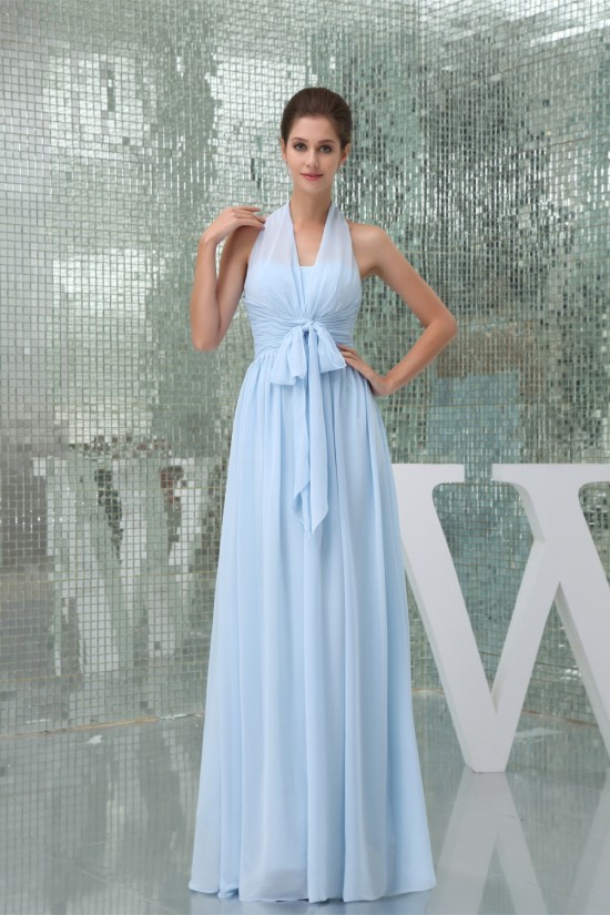 Sleeveless Halter Sheath/Column Long Blue Bridesmaid Dresses 02010008