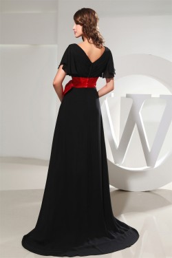 Brush Sweep Train Ruffles Chiffon Silk like Satin Long Black Best Bridesmaid Dresses 02010009