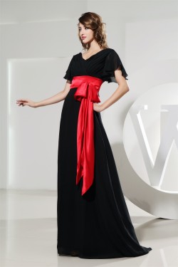 Brush Sweep Train Ruffles Chiffon Silk like Satin Long Black Best Bridesmaid Dresses 02010009