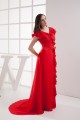 Brush Sweep Train V-Neck Chiffon Silk like Satin Long Red Bridesmaid Dresses with Sleeves 02010010
