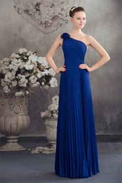 Chiffon Pleated Floor-Length One-Shoulder Sleeveless Long Blue Bridesmaid Dresses 02010011