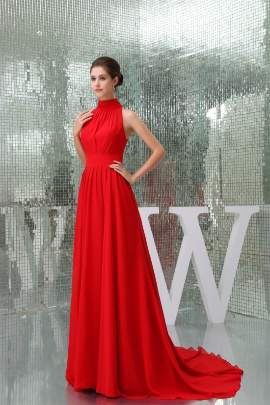 A-Line High-Neck Sleeveless Ruffles Long Red Chiffon Bridesmaid Dresses 02010012 A-Line High-Neck Sleeveless Ruffles Long Red Chiffon Bridesmaid Dresses 02010012