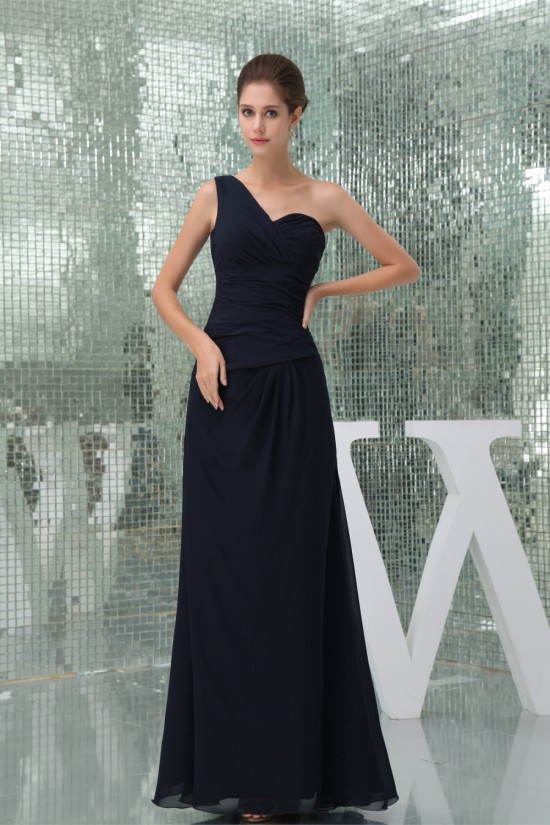 Chiffon Ruffles One-Shoulder Sheath/Column Long Black Bridesmaid Dresses 02010013 Chiffon Ruffles One-Shoulder Sheath/Column Long Black Bridesmaid Dresses 02010013