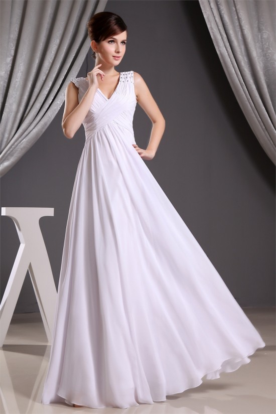 A-Line Beading Floor-Length Long White Bridesmaid Dresses 02010014 A-Line Beading Floor-Length Long White Bridesmaid Dresses 02010014