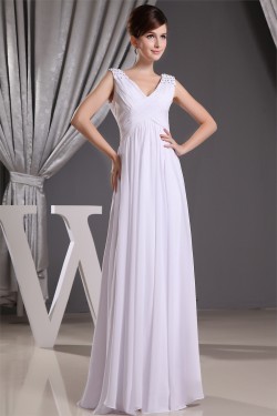 A-Line Beading Floor-Length Long White Bridesmaid Dresses 02010014