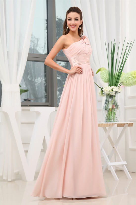 A-Line One-Shoulder Floor-Length Long Pink Chiffon Bridesmaid Dresses 02010016 A-Line One-Shoulder Floor-Length Long Pink Chiffon Bridesmaid Dresses 02010016