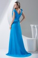 Chiffon V-Neck A-Line Handmade Flowers Long Blue Best Bridesmaid Dresses 02010018