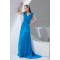 Chiffon V-Neck A-Line Handmade Flowers Long Blue Best Bridesmaid Dresses 02010018