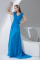 Chiffon V-Neck A-Line Handmade Flowers Long Blue Best Bridesmaid Dresses 02010018