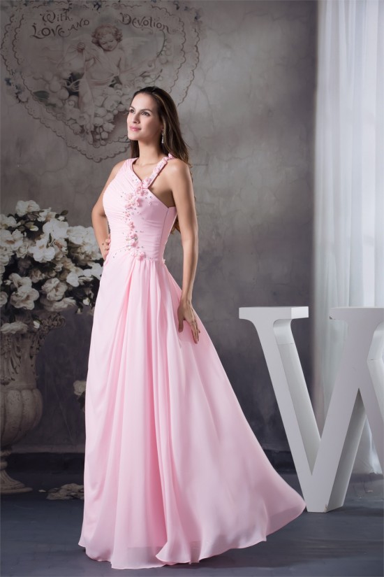 Sheath/Column Long Pink Chiffon Beaded Bridesmaid Dresses 02010021 Sheath/Column Long Pink Chiffon Beaded Bridesmaid Dresses 02010021