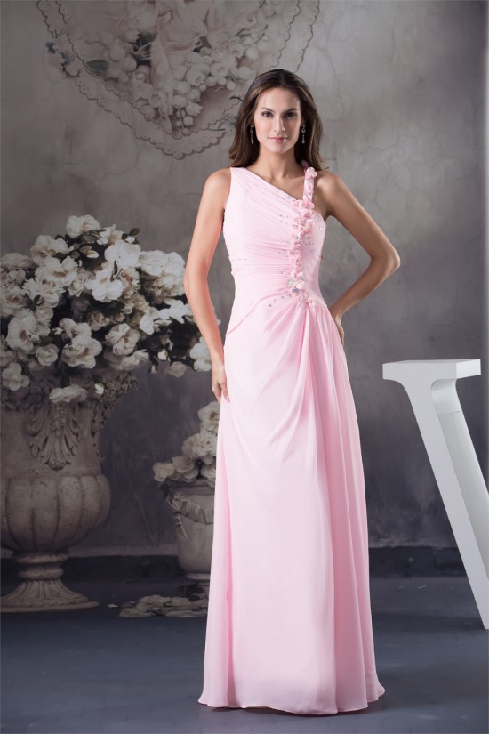 Sheath/Column Long Pink Chiffon Beaded Bridesmaid Dresses 02010021 Sheath/Column Long Pink Chiffon Beaded Bridesmaid Dresses 02010021
