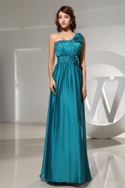 Elastic Woven Satin Floor-Length One-Shoulder Best Bridesmaid Dresses 02010023