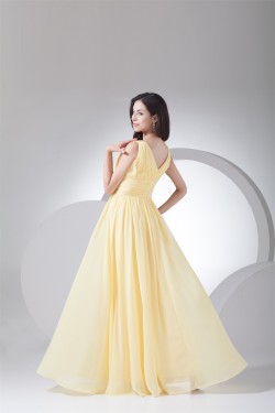 Elegant Chiffon Sleeveless V-Neck Long Yellow Bridesmaid Dresses 02010024