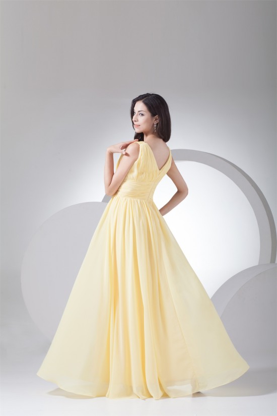 Elegant Chiffon Sleeveless V-Neck Long Yellow Bridesmaid Dresses 02010024 Elegant Chiffon Sleeveless V-Neck Long Yellow Bridesmaid Dresses 02010024
