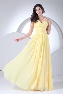 Elegant Chiffon Sleeveless V-Neck Long Yellow Bridesmaid Dresses 02010024