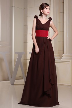 Elegant Sleeveless Chiffon Silk like Satin V-Neck Bridesmaid Dresses 02010026