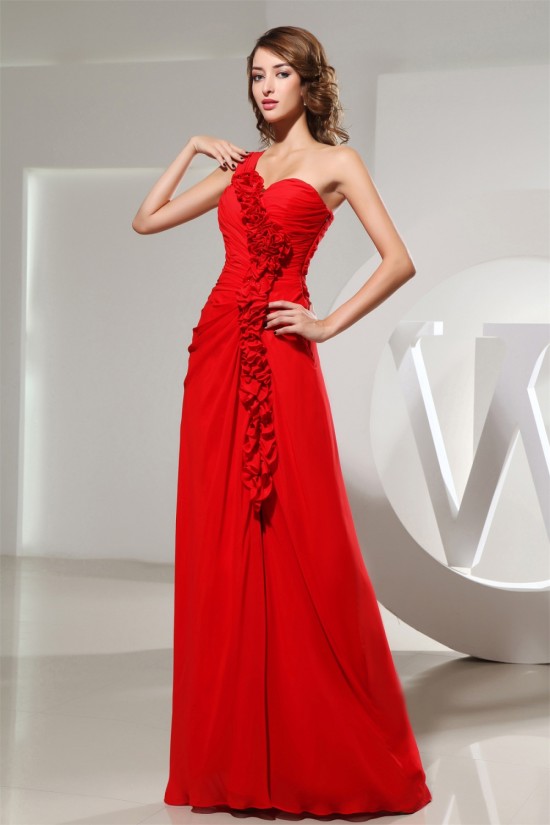 Falbala One-Shoulder Long Red Chiffon Bridesmaid Evening Dresses 02010027 Falbala One-Shoulder Long Red Chiffon Bridesmaid Evening Dresses 02010027