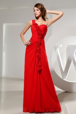Falbala One-Shoulder Long Red Chiffon Bridesmaid Evening Dresses 02010027