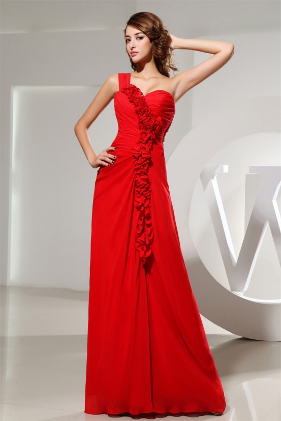 Falbala One-Shoulder Long Red Chiffon Bridesmaid Evening Dresses 02010027 Falbala One-Shoulder Long Red Chiffon Bridesmaid Evening Dresses 02010027