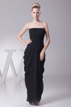 Fantastic Sheath/Column Sleeveless Strapless Draped Long Black Bridesmaid Dresses 02010028