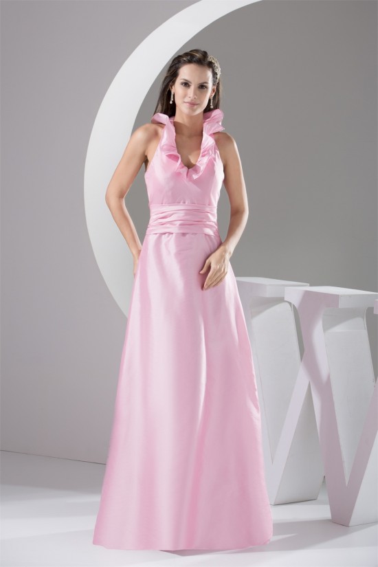 Floor-Length A-Line Halter Sleeveless Ruched Long Pink Bridesmaid Dresses 02010030 Floor-Length A-Line Halter Sleeveless Ruched Long Pink Bridesmaid Dresses 02010030