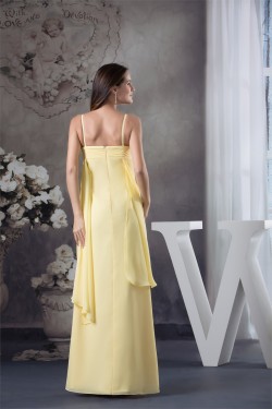 Sheath/Column Floor-Length Spaghetti Strap Chiffon Long Yellow Bridesmaid Dresses 02010035