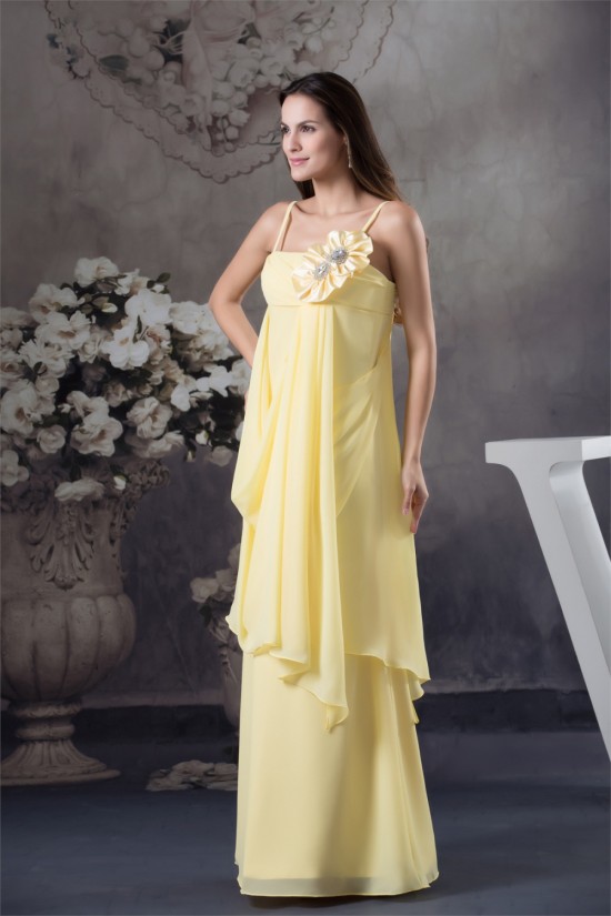 Sheath/Column Floor-Length Spaghetti Strap Chiffon Long Yellow Bridesmaid Dresses 02010035