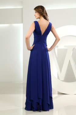 A-Line V-Neck Floor-Length Chiffon Long Blue Bridesmaid Dresses 02010039