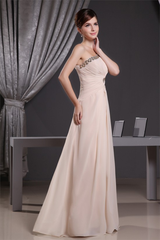 A-Line Floor-Length One-Shoulder Sleeveless Beaded Long Bridesmaid Dresses 02010042