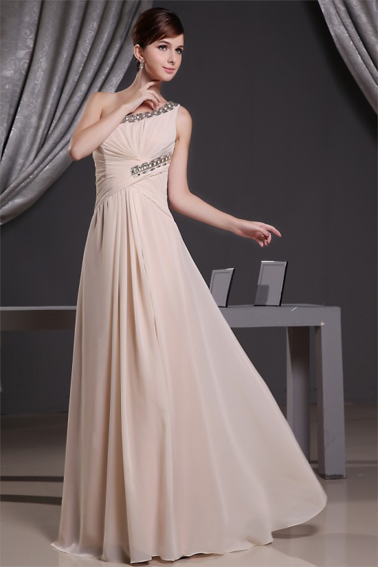 A-Line Floor-Length One-Shoulder Sleeveless Beaded Long Bridesmaid Dresses 02010042