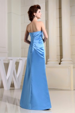 Floor-Length Satin Sweetheart Sleeveless Long Blue Bridesmaid Dresses 02010043