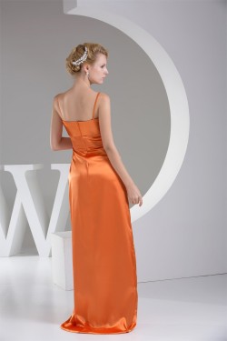 Handmade Flowers Silk like Satin Spaghetti Strap Long Bridesmaid Dresses 02010061