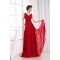 Illusion Sleeves A-Line Floor-Length V-Neck Long Red Chiffon Bridesmaid Dresses 02010062