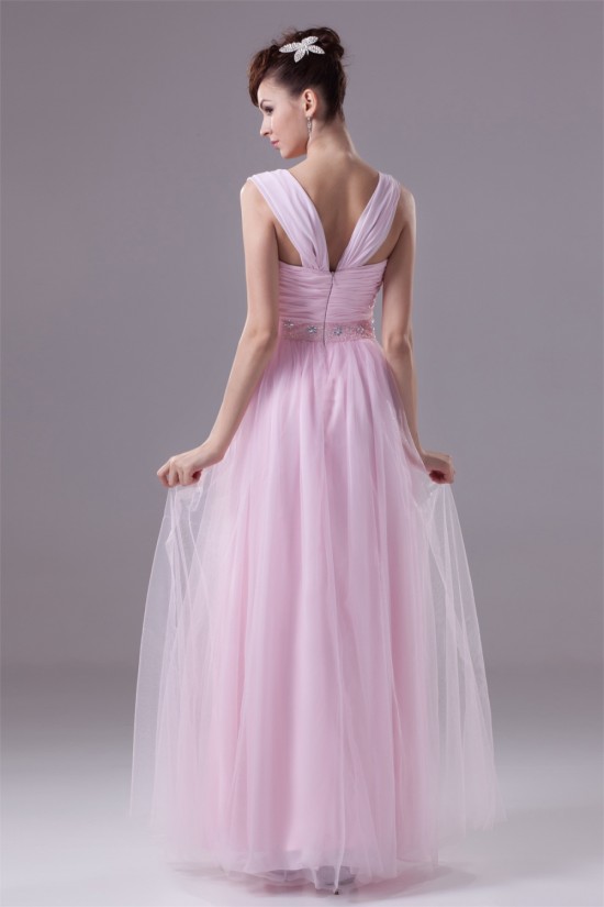 Illusion Sleeves Sweetheart Beaded Long Pink Bridesmaid Dresses 02010063