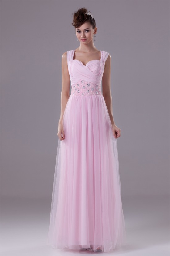 Illusion Sleeves Sweetheart Beaded Long Pink Bridesmaid Dresses 02010063