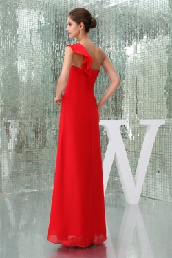 One-Shoulder A-Line Chiffon Sleeveless Draped Best Long Red Bridesmaid Dresses 02010064