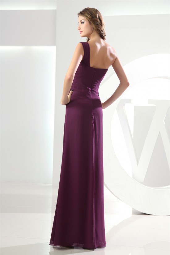 One-Shoulder A-Line Ruffles Sleeveless Floor-Length Long Bridesmaid Dresses 02010065