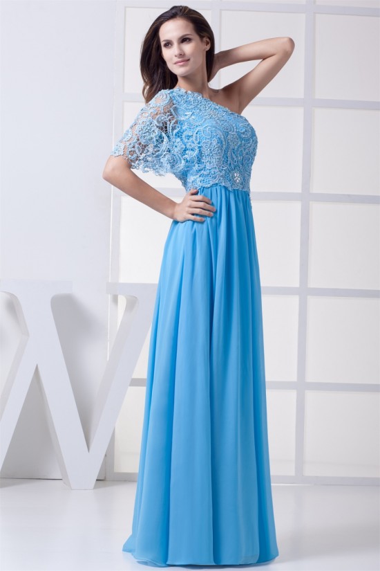 A-Line One-Shoulder Floor-Length Chiffon Lace Long Bridesmaid Dresses 02010070 A-Line One-Shoulder Floor-Length Chiffon Lace Long Bridesmaid Dresses 02010070